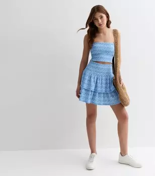 Синяя многоуровневая мини-юбка с абстрактным принтом для девочек New Look, синий