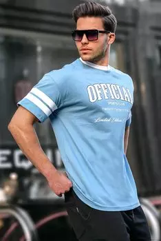 Синяя мужская футболка оверсайз с принтом MADMEXT