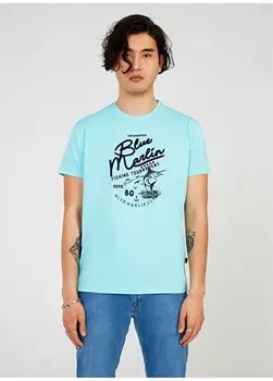 Синяя мужская футболка с круглым вырезом и принтом The Crow