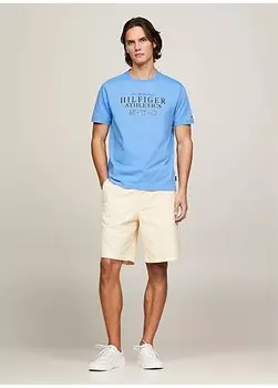 Синяя мужская футболка с круглым вырезом MW0MW34389C30 Tommy Hilfiger, синий