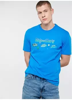 Синяя мужская футболка с круглым вырезом с принтом Mavi