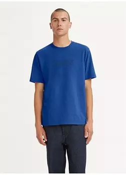 Синяя мужская футболка с круглым вырезом с принтом A2082-0156_SS ФУТБОЛКА СВОБОДНОГО КРОЯ ТЕМНО-СИНЯЯ Levis, синий