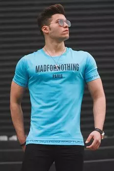 Синяя мужская футболка с принтом 4588 MADMEXT