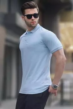 Синяя мужская футболка стандартного кроя с воротником-поло 6105 MADMEXT