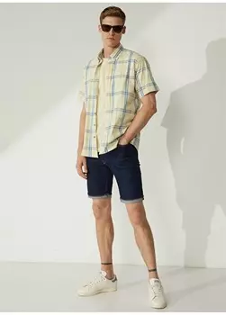 Синяя мужская рубашка с коротким рукавом Beymen Business Priv