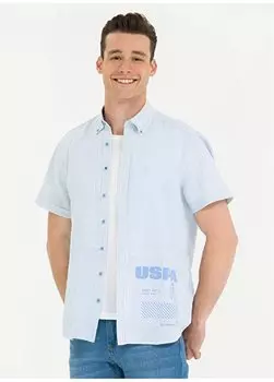 Синяя мужская рубашка с коротким рукавом MAYI U.S. Polo Assn., синий