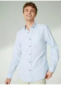 Синяя мужская рубашка с воротником на пуговицах People By Fabrika