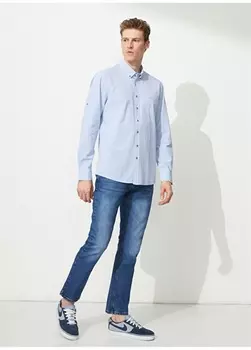 Синяя мужская рубашка Slim Fit с воротником на пуговицах Beymen Business