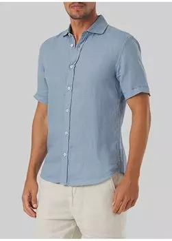 Синяя мужская рубашка со стандартным воротником на пуговицах Mr с коротким рукавом Mr. Mood, синий