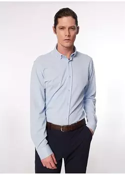 Синяя мужская рубашка узкого кроя на пуговицах F4SM-GML 1005 Fabrika, синий