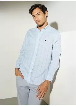 Синяя мужская рубашка узкого кроя с воротником на пуговицах Brooks Brothers