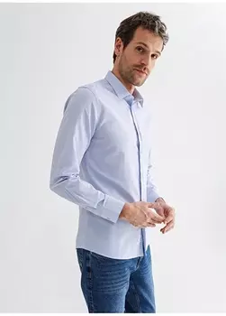 Синяя мужская рубашка в полоску с воротником Fabrika