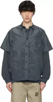 Синяя нейлоновая твиловая рубашка sacai