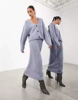 Синяя объемная трикотажная юбка миди ASOS