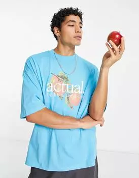 Синяя оверсайз-футболка ASOS Actual с актуальным принтом фруктов для здоровья и хорошего самочувствия ASOS Actual