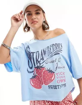Синяя оверсайз-футболка с графическим принтом тропического яблока ASOS DESIGN