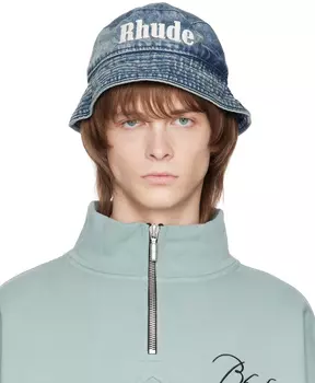 Синяя панама с логотипом Rhude