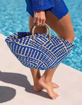 Синяя плетеная соломенная сумка South Beach x Misha Grimes