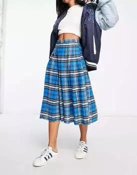 Синяя плиссированная юбка-килт миди ASOS
