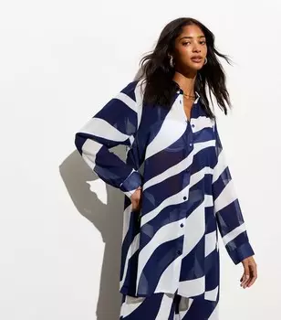 Синяя пляжная рубашка с длинным рукавом с зебровым принтом New Look, синий