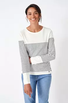 Синяя полосатая блузка из хлопкового трикотажа Crew Clothing Company, синий