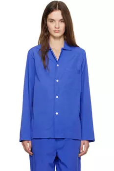Синяя поплиновая пижамная рубашка с длинными рукавами Tekla