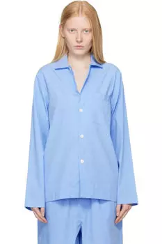 Синяя поплиновая пижамная рубашка с длинными рукавами Tekla