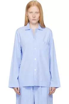 Синяя поплиновая пижамная рубашка с длинными рукавами Tekla