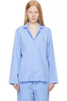 Синяя поплиновая пижамная рубашка с длинными рукавами Tekla