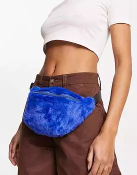 Синяя потрепанная поясная сумка из искусственного меха Threadbare