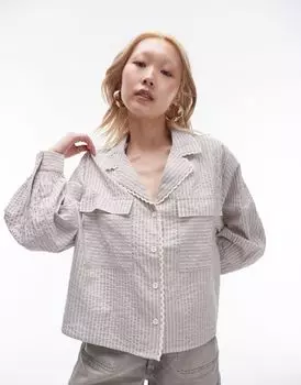 Синяя повседневная рубашка из жатого хлопка в полоску Topshop Topshop