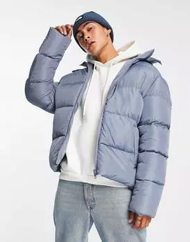 Синяя пуховая куртка со съемным капюшоном ASOS DESIGN