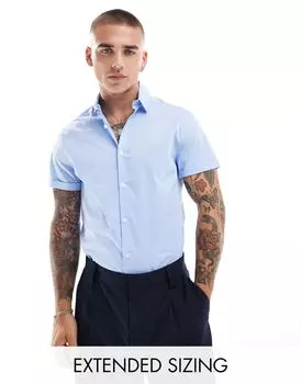 Синяя рабочая рубашка узкого кроя стрейч ASOS DESIGN