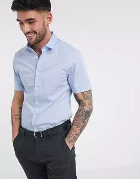 Синяя рабочая рубашка узкого кроя стрейч ASOS DESIGN
