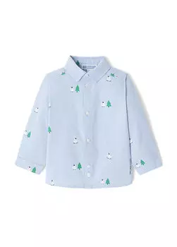 Синяя рубашка alize для мальчика с новогодней тематикой Jacadi Paris