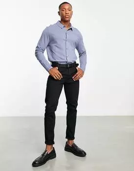 Синяя рубашка из джерси с длинными рукавами на пуговицах ASOS DESIGN