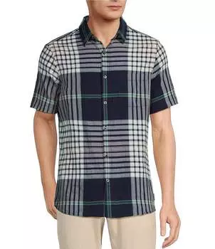 Синяя рубашка из хлопчатобумажного хлопка Rowm Sirena с короткими рукавами и большим клетчатым принтом, синий