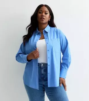Синяя рубашка из хлопкового поплина Curves New Look, ярко-синий