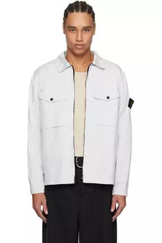 Синяя рубашка из органического эластичного хлопкового атласа Stone Island