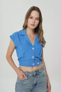 Синяя рубашка на пуговицах с эластичной резинкой на талии 75426-189 CROSS JEANS