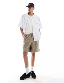 Синяя рубашка оверсайз из поплина с короткими рукавами и кубинским воротником COLLUSION