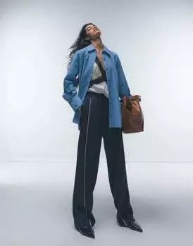 Синяя рубашка оверсайз из жатого хлопка Topshop для папы в клетку