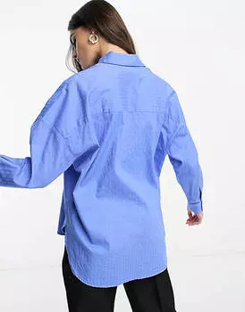 Синяя рубашка оверсайз с глубоким краем Selected