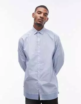 Синяя рубашка оверсайз в полоску с двойным подолом и длинными рукавами Topman