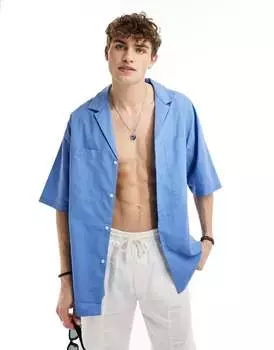Синяя рубашка оверсайз в стиле 90-х ASOS с глубоким воротником с лацканами