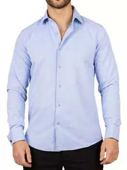 Синяя рубашка Oxford с длинным рукавом, стандартного кроя, с двойными манжетами TruClothing