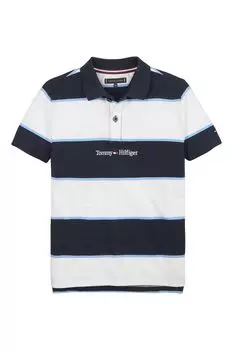 Синяя рубашка-поло для регби в полоску Tommy Hilfiger, синий