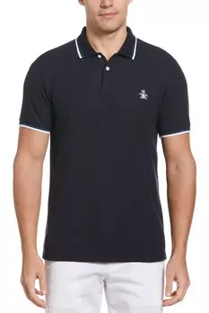 Синяя рубашка-поло с короткими рукавами и декоративной окантовкой Original Penguin, синий