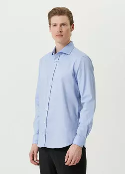 Синяя рубашка с итальянским воротником на заказ Beymen