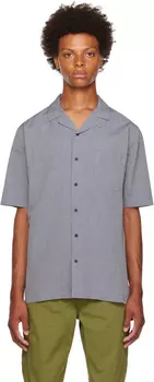 Синяя рубашка с лагерным воротником Sunspel